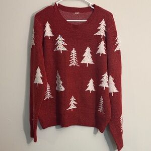 Festive Red Christmas Tree Pattern Sweater